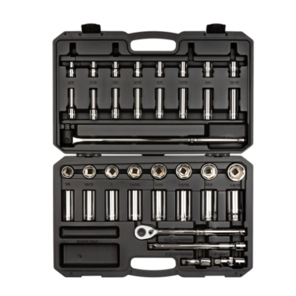1/2 Inch Drive 6-Point Socket and Ratchet Set with Case, 37-Piece (3/8 - 1-5/16)